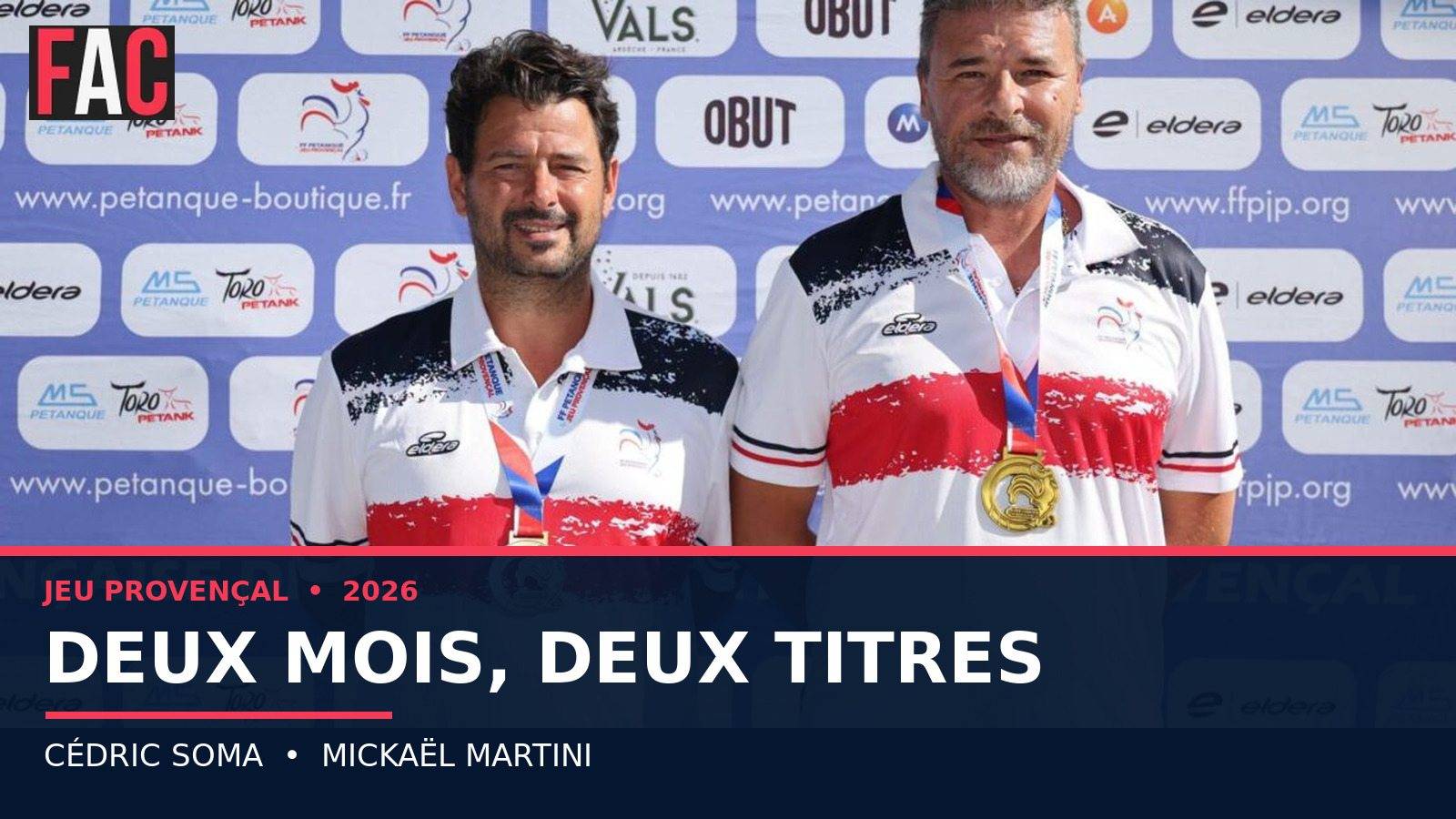 Championnat de France doublette jeu provençal 2026 : Soma et Martini réalisent le doublé